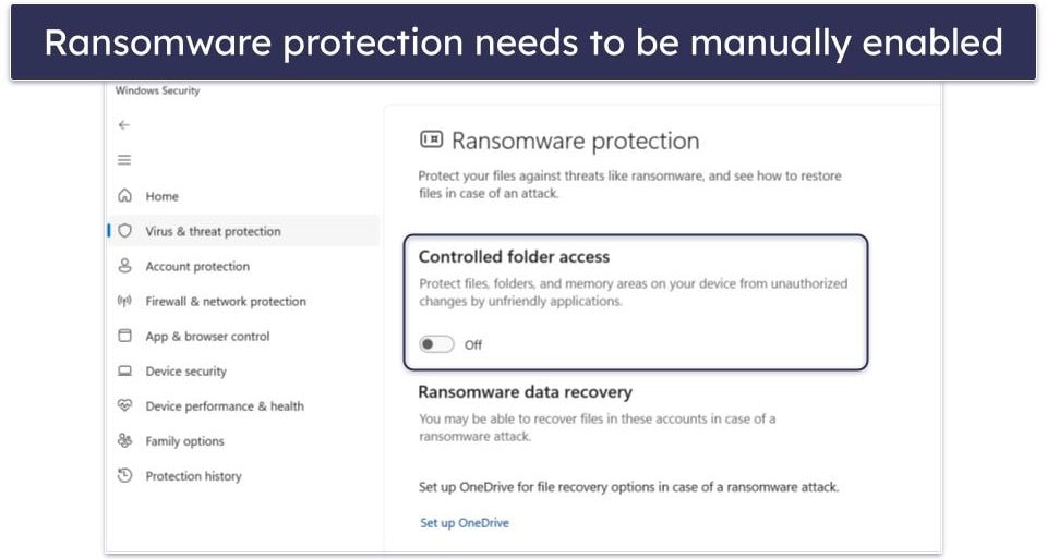 Windows Defender Security Features — Decent Security Features (Not as Feature-Rich as Other Antiviruses)