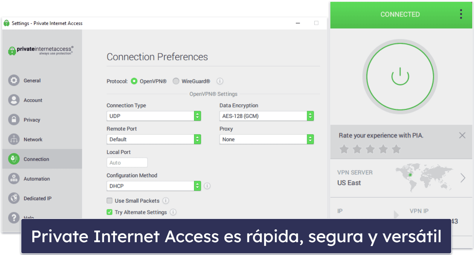 1. Private Internet Access: Es una de las mejores VPN e incluye un addon antivirus fácil de usar