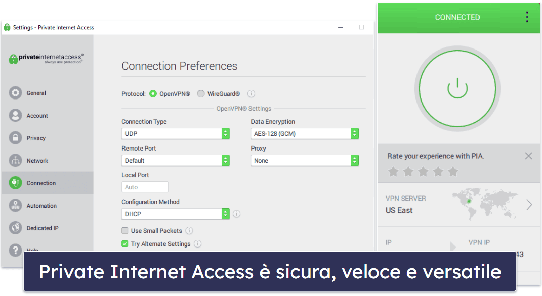 🥇1. Private Internet Access — La miglior VPN con un add-on antivirus facile da usare