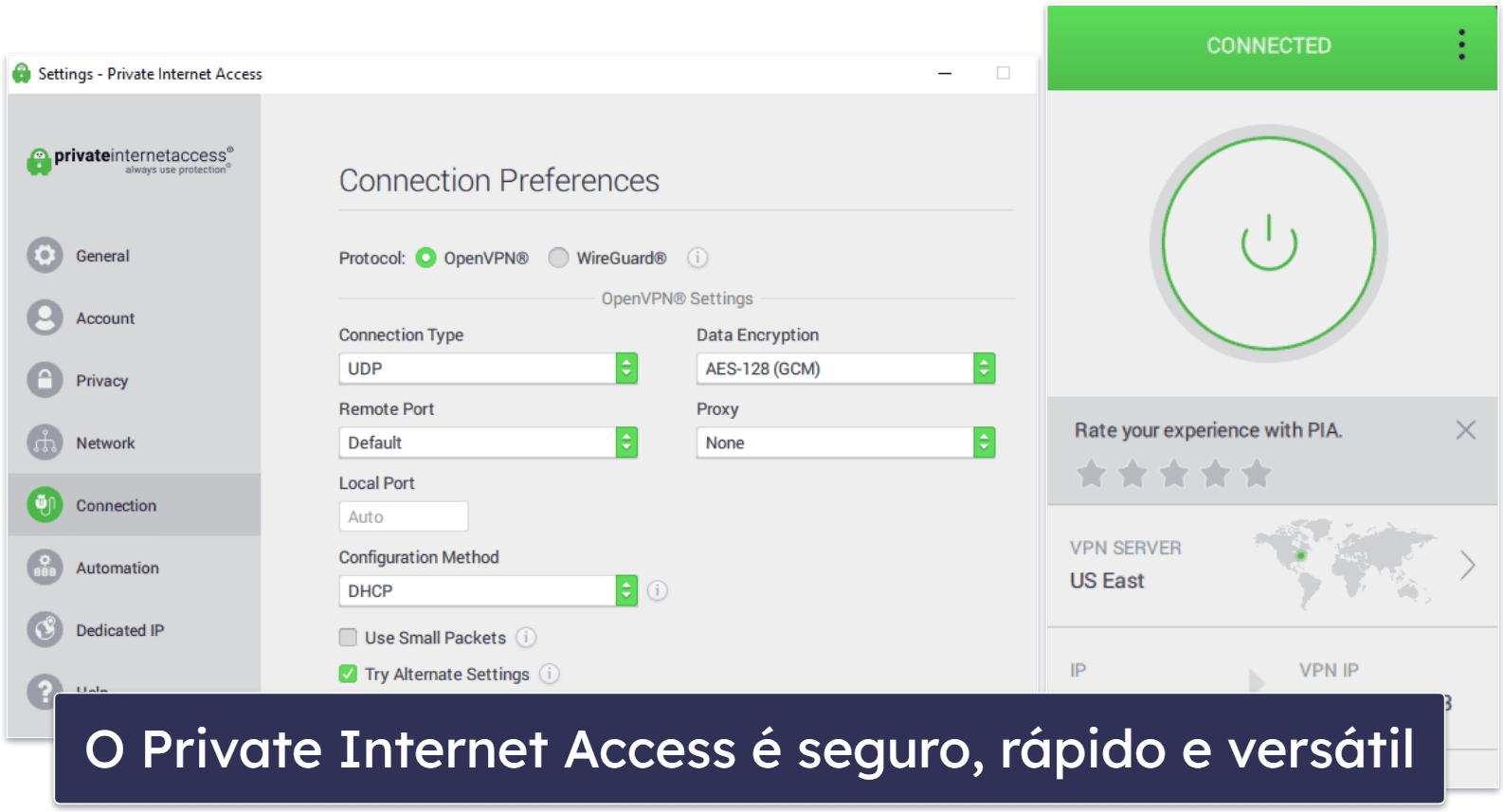🥇1. Private Internet Access — VPN de ponta com intuitivo complemento de antivírus