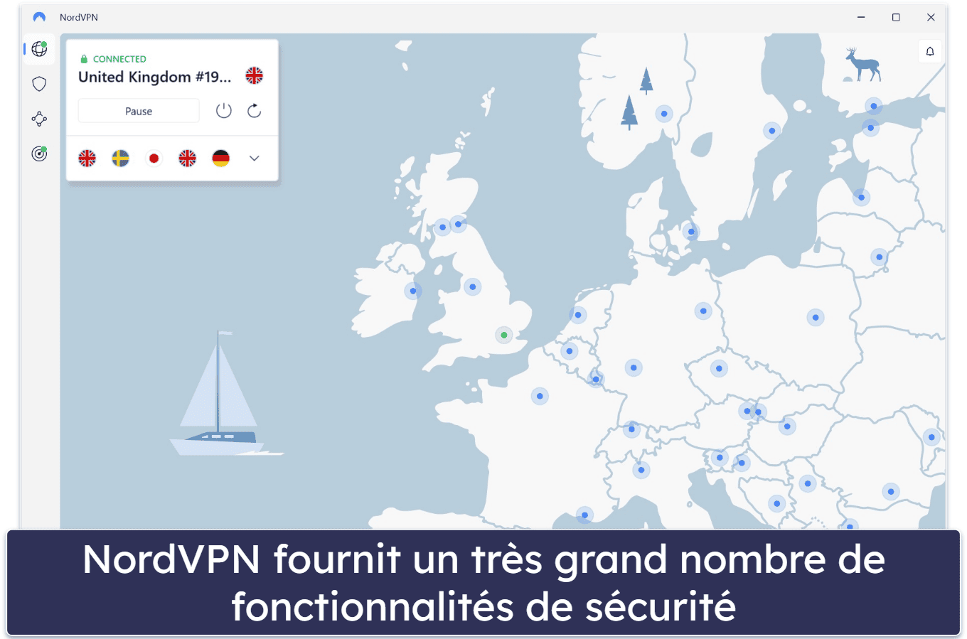 🥈2. NordVPN : VPN très sécurisé intégrant une protection contre les programmes malveillants