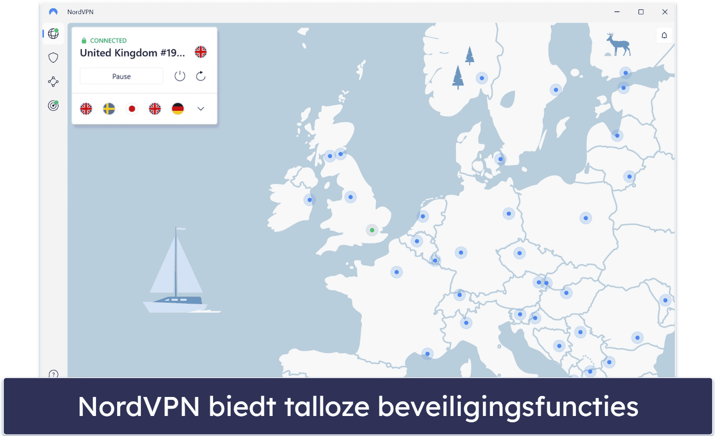 🥈2. NordVPN — zeer veilige VPN met gratis ingebouwde bescherming tegen malware