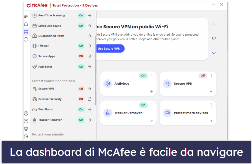 🥉3. McAfee — Protezione web eccellente + ottima VPN per principianti