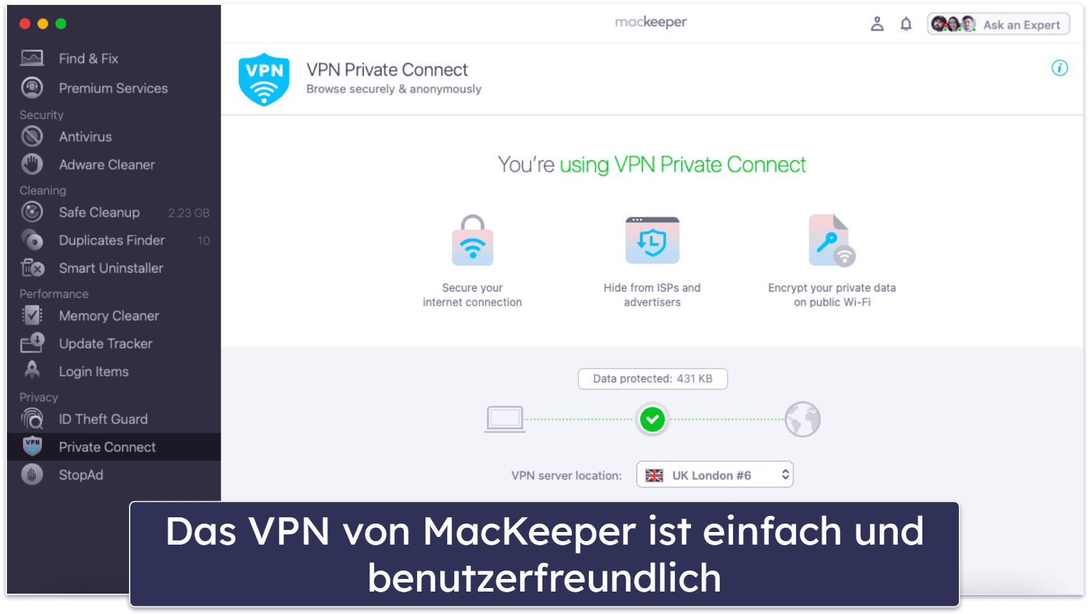 5. MacKeeper — Guter Mac-Virenschutz mit einem einfachen VPN