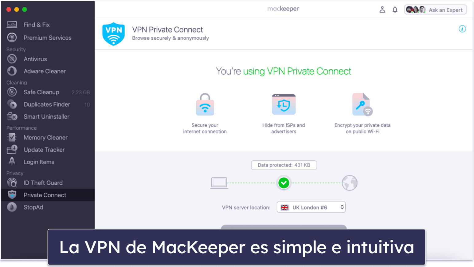 5. MacKeeper: Es un buen antivirus para Mac e incluye una VPN básica