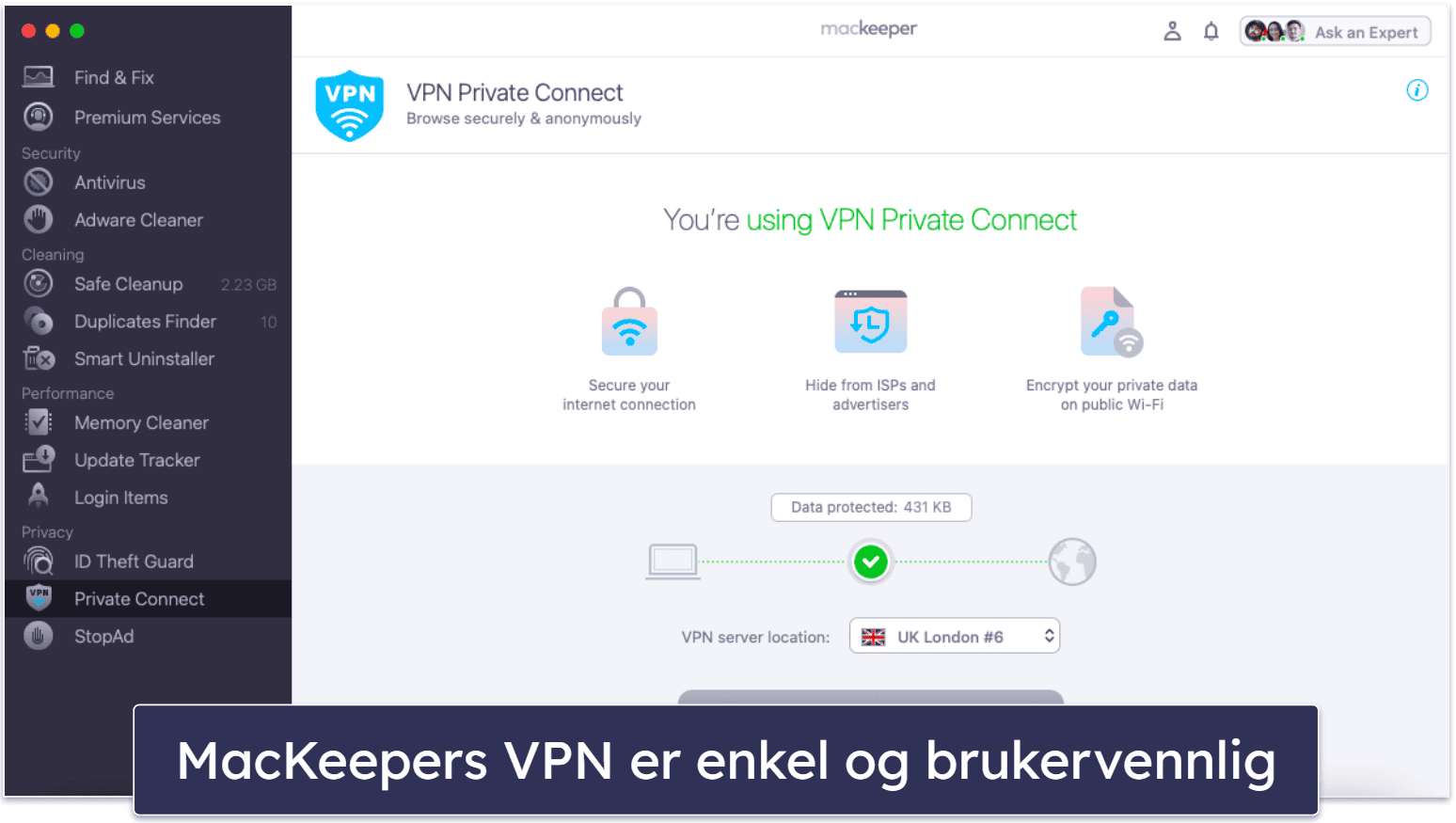 5. MacKeeper— bra Mac-antivirus med en grunnleggende VPN