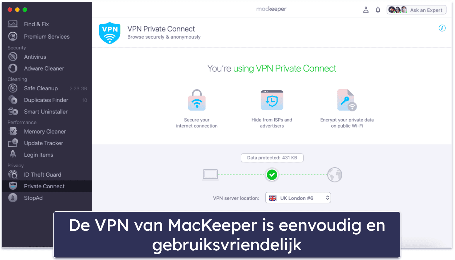 5. MacKeeper — goede Mac-antivirus met een basis-VPN