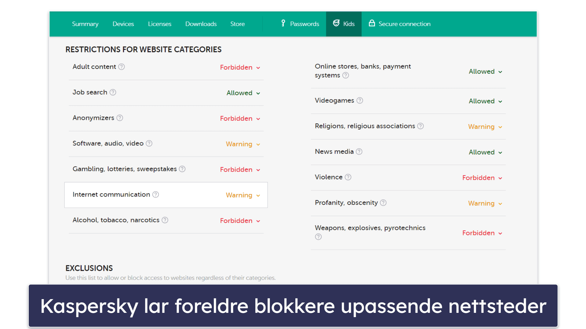 8. Kaspersky – Mer avansert foreldrekontroll + god økonomisk beskyttelse