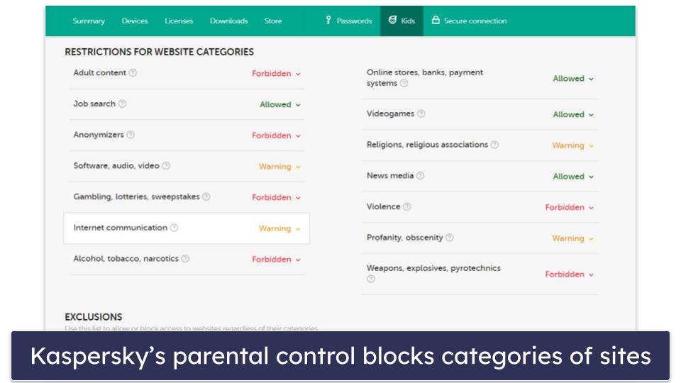 8. Kaspersky — Antivirus With Good Parental Controls and a Decent VPN for Streaming