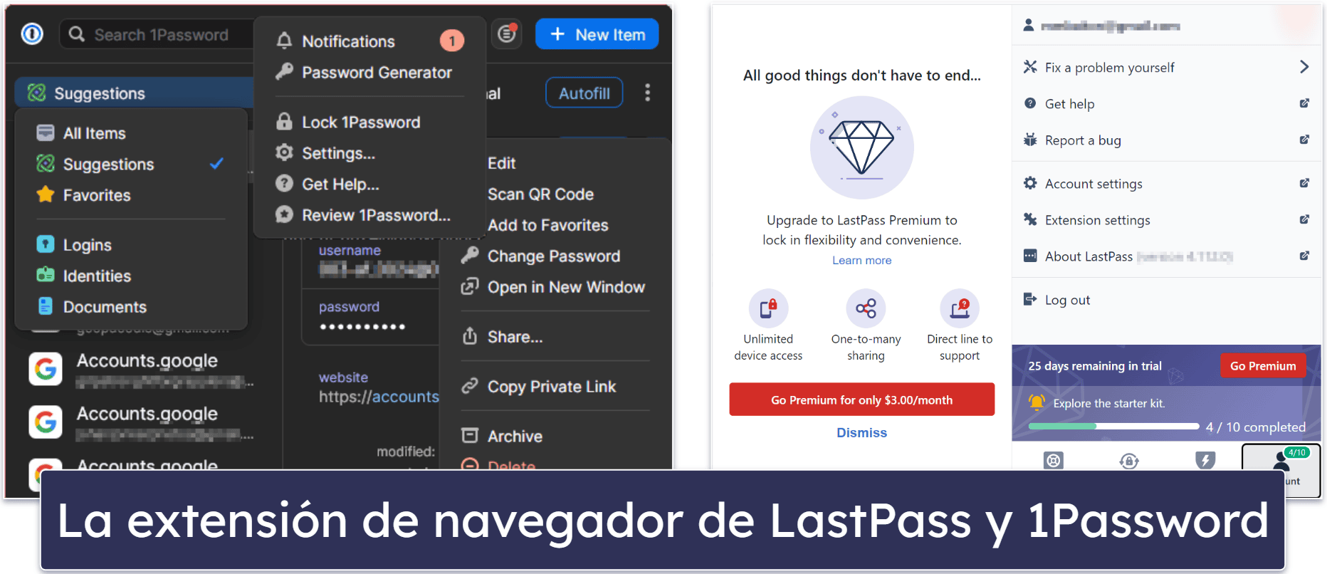 Aplicaciones y extensiones de navegador: 1Password tiene aplicaciones más intuitivas