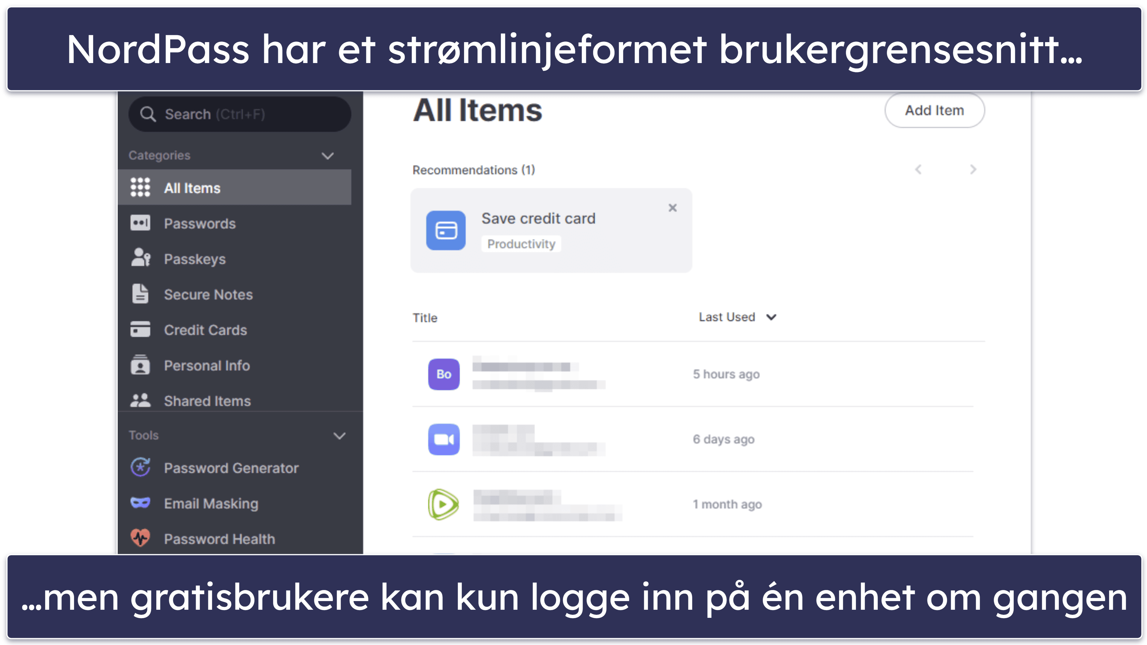 4. NordPass — svært intuitivt brukergrensesnitt + synkronisering på flere enheter