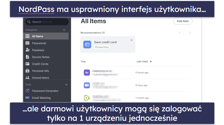 4. NordPass — Bardzo intuicyjny interfejs + synchronizacja wielu urządzeń