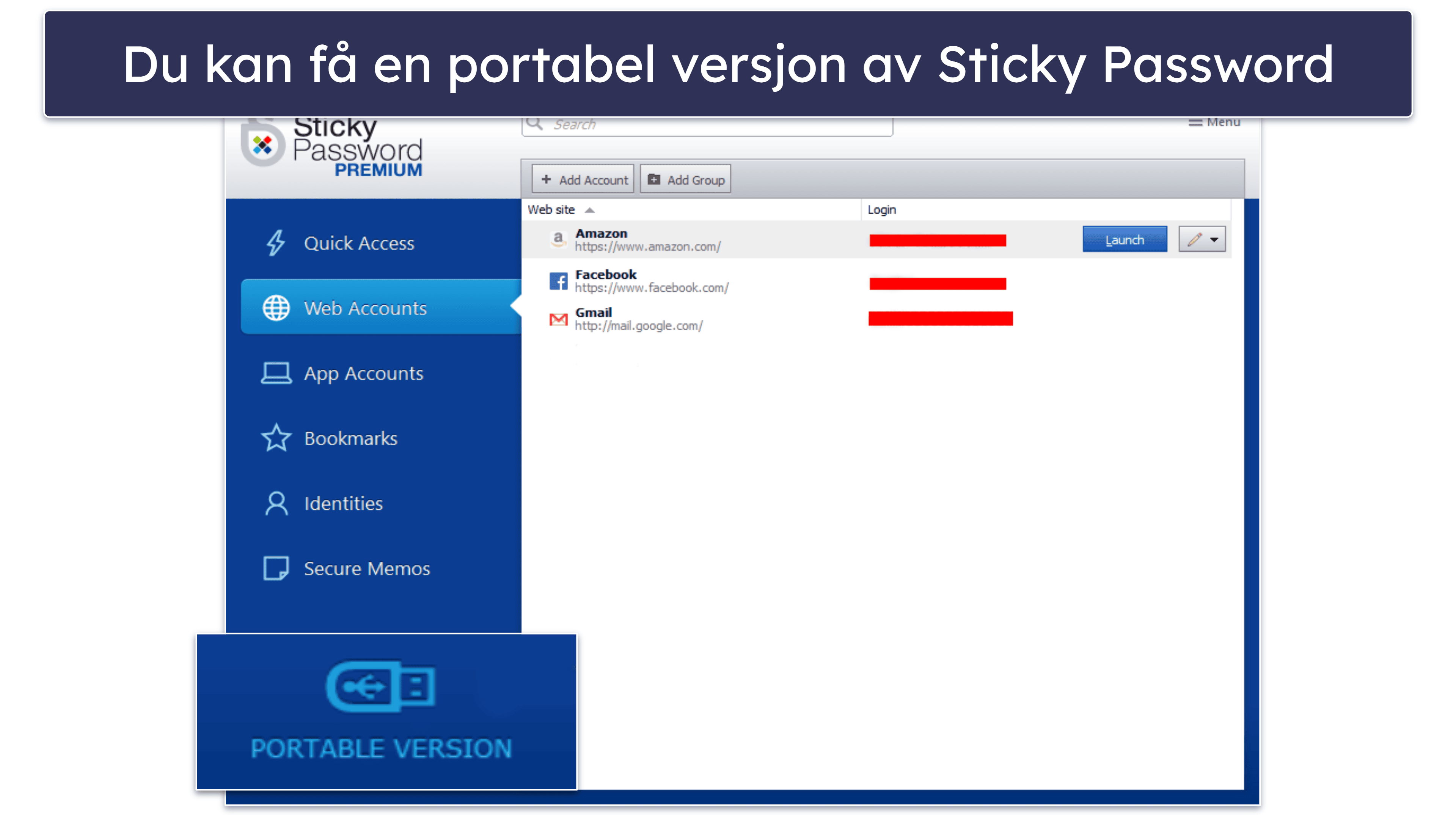 10. Sticky Password — høy nettleserkompatibilitet + portabel USB-versjon