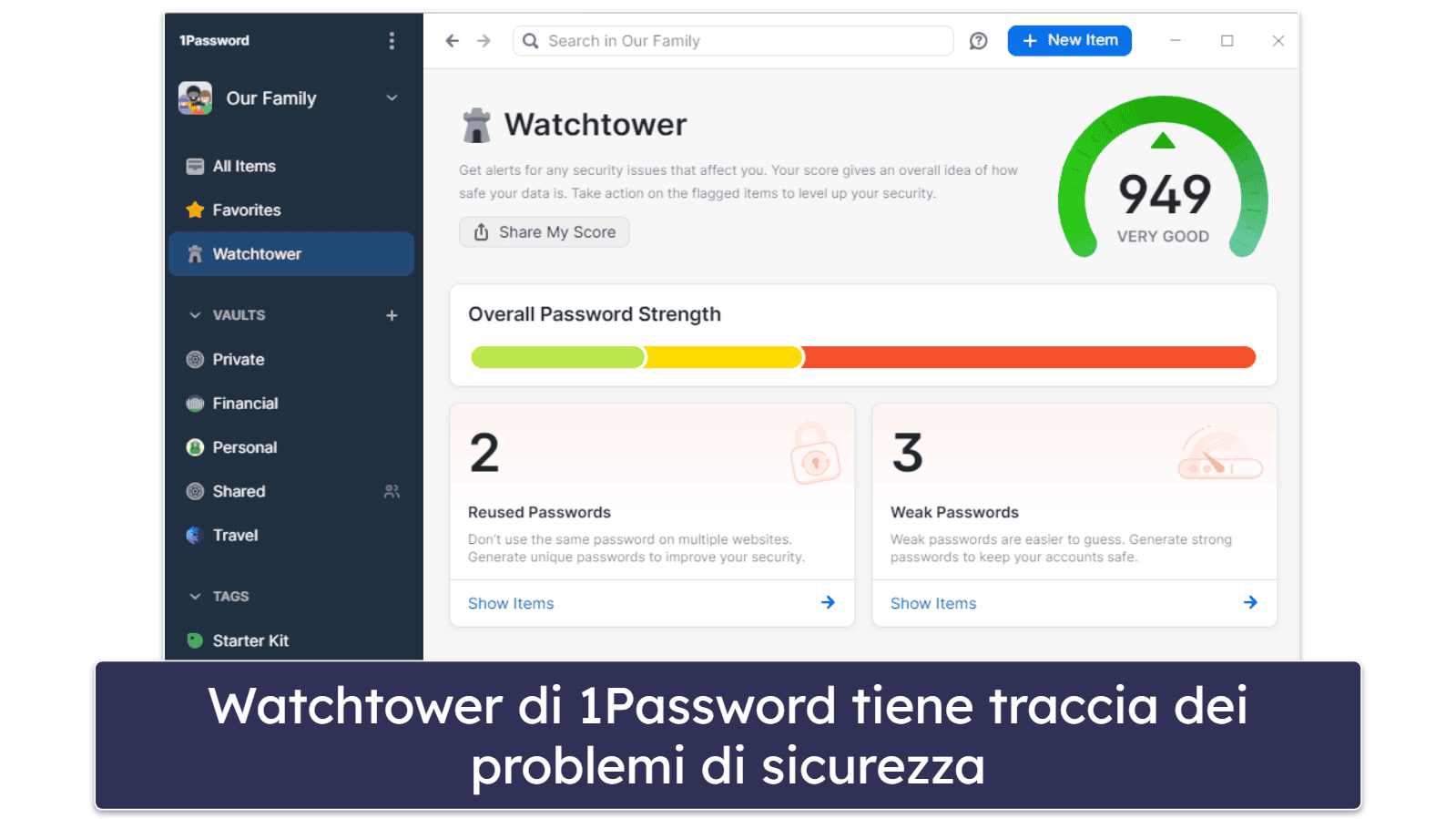 🥈2. 1Password – Ricco di funzioni e ottimo per le famiglie (ma non è gratuito)