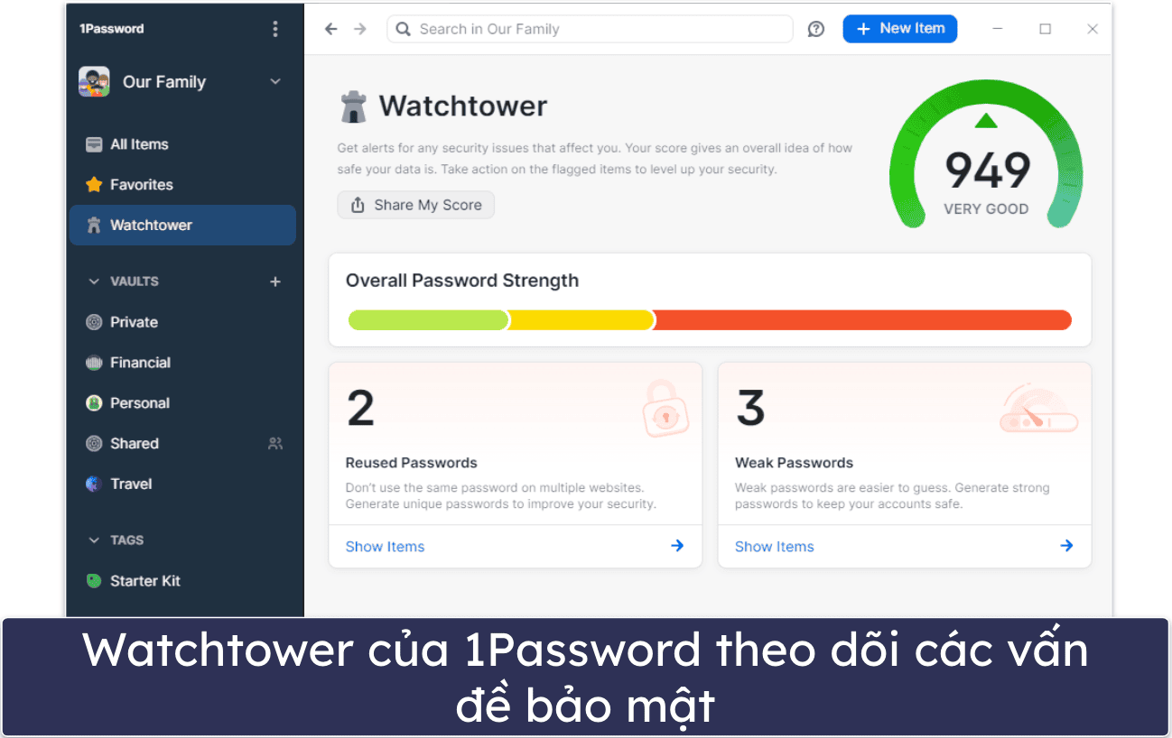 🥈2. 1Password – Giàu tính năng và tuyệt vời cho gia đình (nhưng không miễn phí)