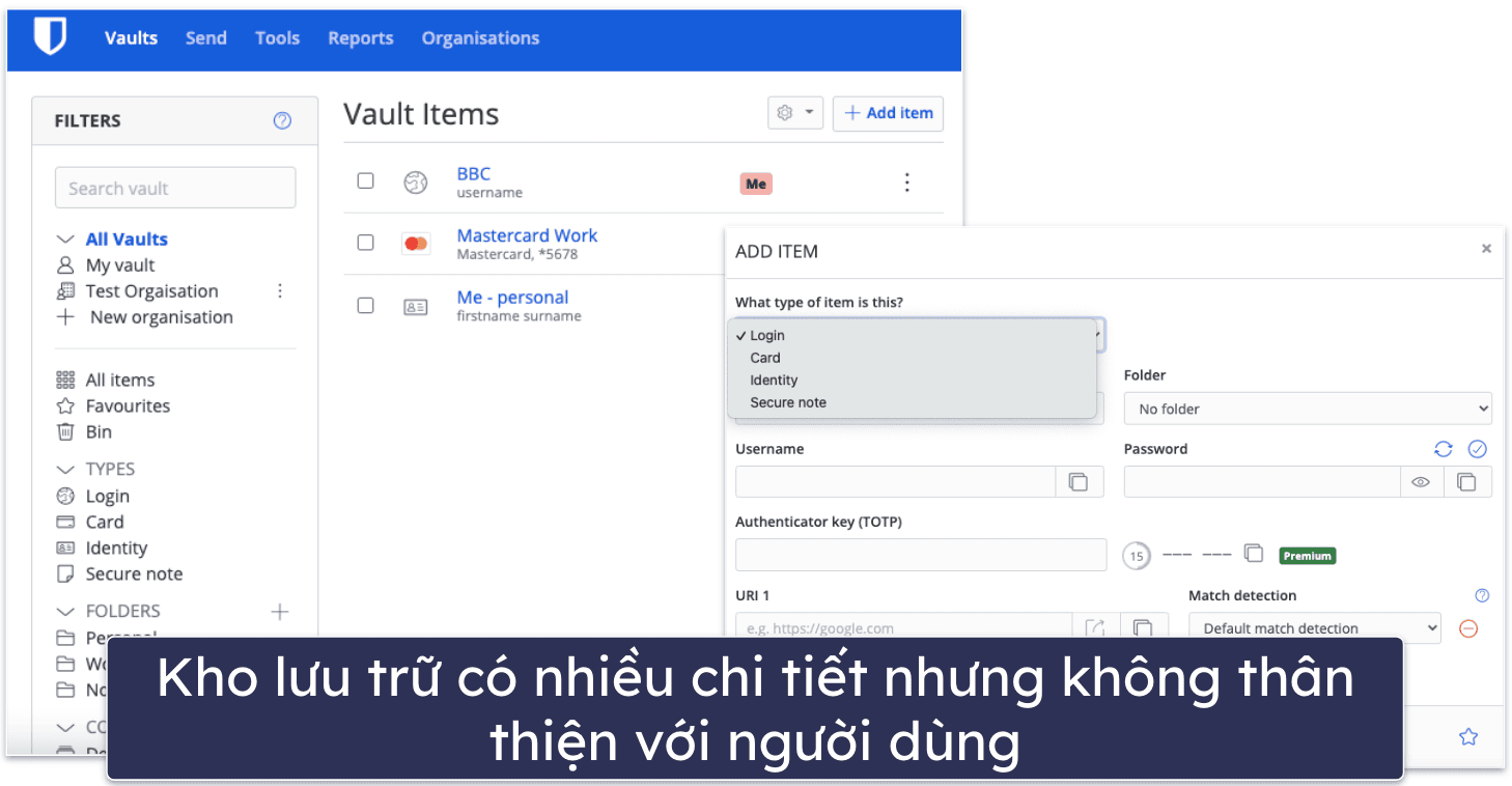 5. Bitwarden – Lựa chọn mã nguồn mở với khả năng lưu trữ mật khẩu không giới hạn