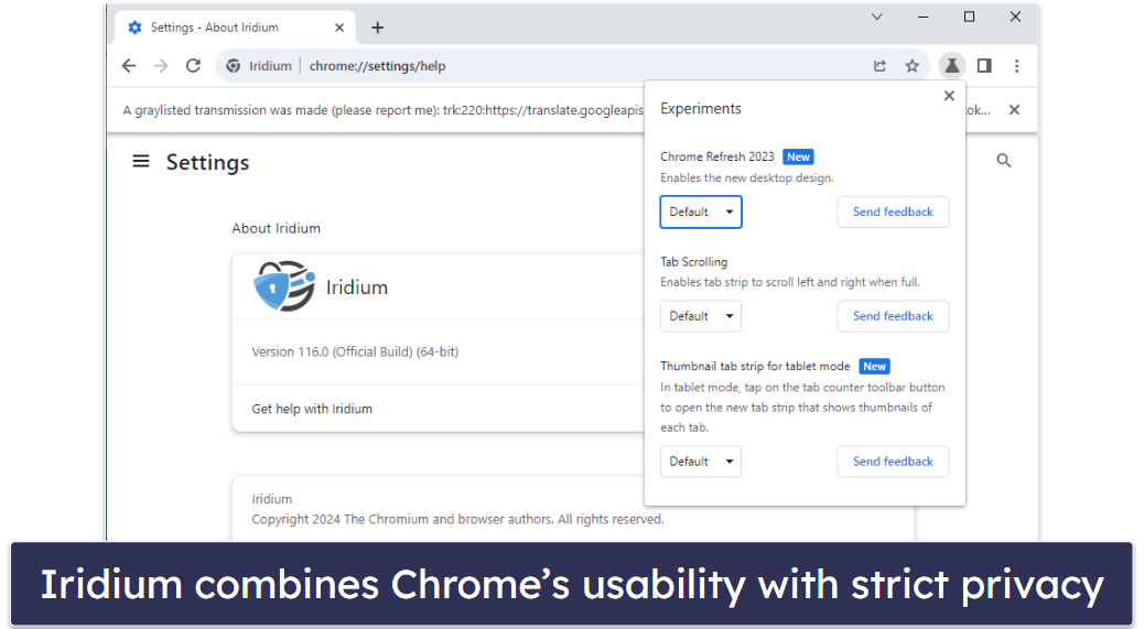 #9. Iridium — Chromium-Based Browser With Privacy Enhancements (But With a Learning Curve)