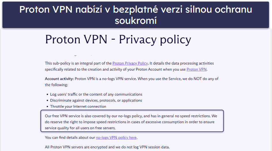 🥈2. Proton VPN – Vynikající bezplatný tarif bez omezení dat + velice rychlé připojení