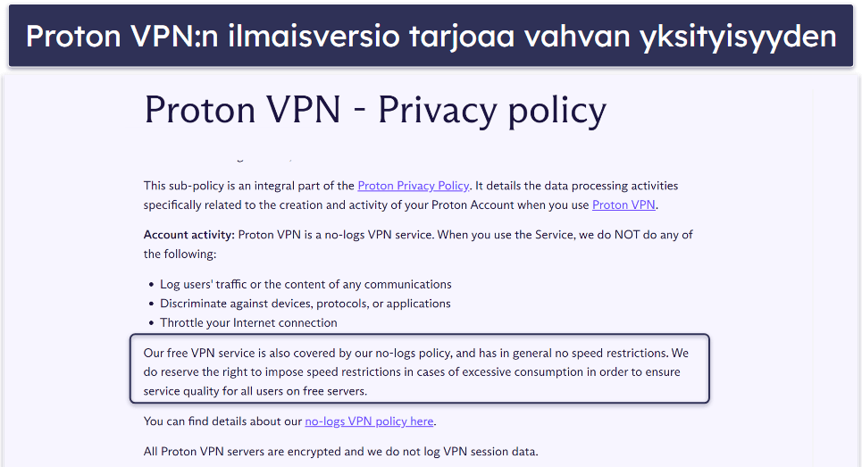 🥈2. Proton VPN – Hyvä ilmaisversio rajattomalla tiedonsiirrolla + todella nopea