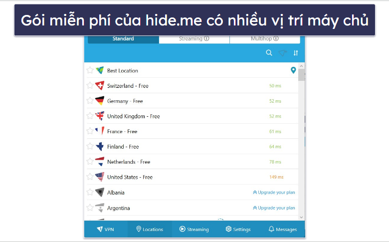 🥉 3. hide.me – VPN miễn phí tuyệt vời với nhiều vị trí máy chủ miễn phí