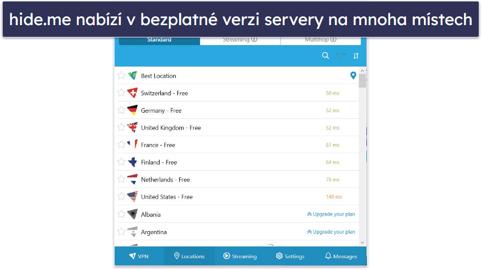 🥉 3. hide.me – Vynikající bezplatná VPN se servery na mnoha místech