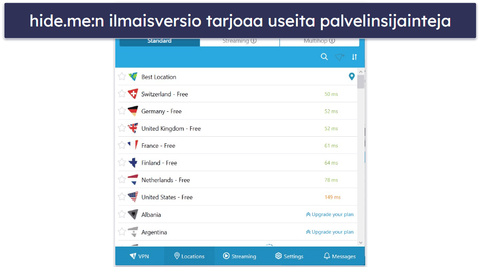 🥉 3. hide.me – Hyvä ilmainen VPN usealla palvelinsijainnilla