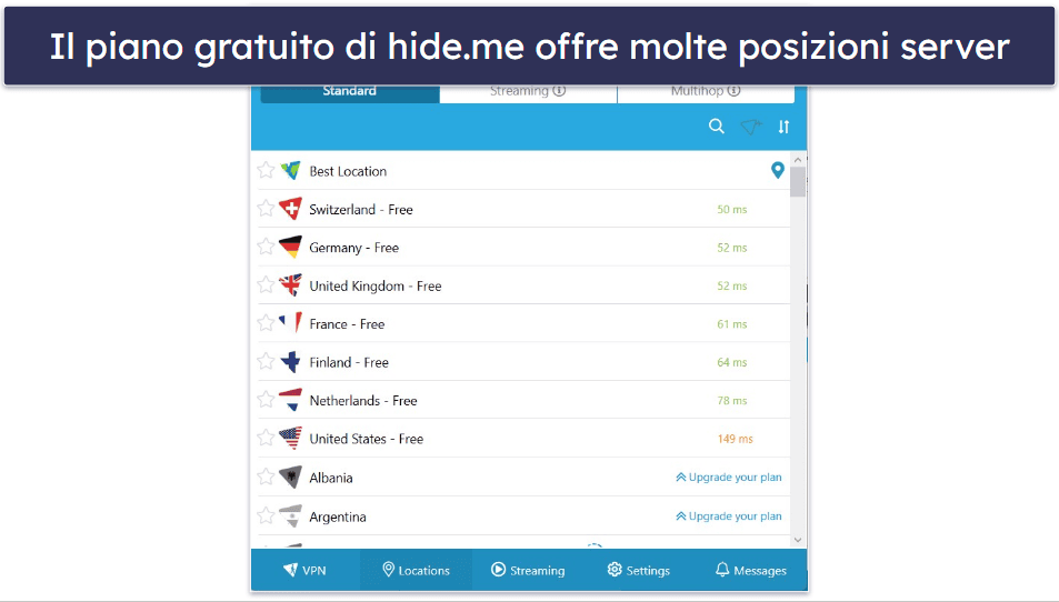 🥉 3. hide.me — Ottima VPN gratuita con diverse posizioni server gratuite