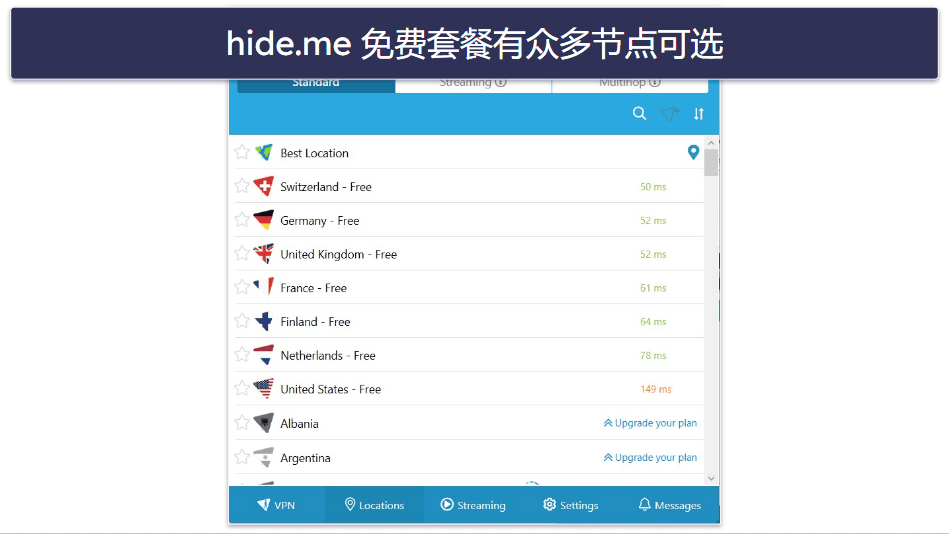 🥉 3. hide.me — 拥有众多免费服务器位置的优质免费VPN