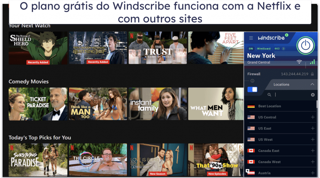 5. Windscribe — Boa VPN grátis para streaming