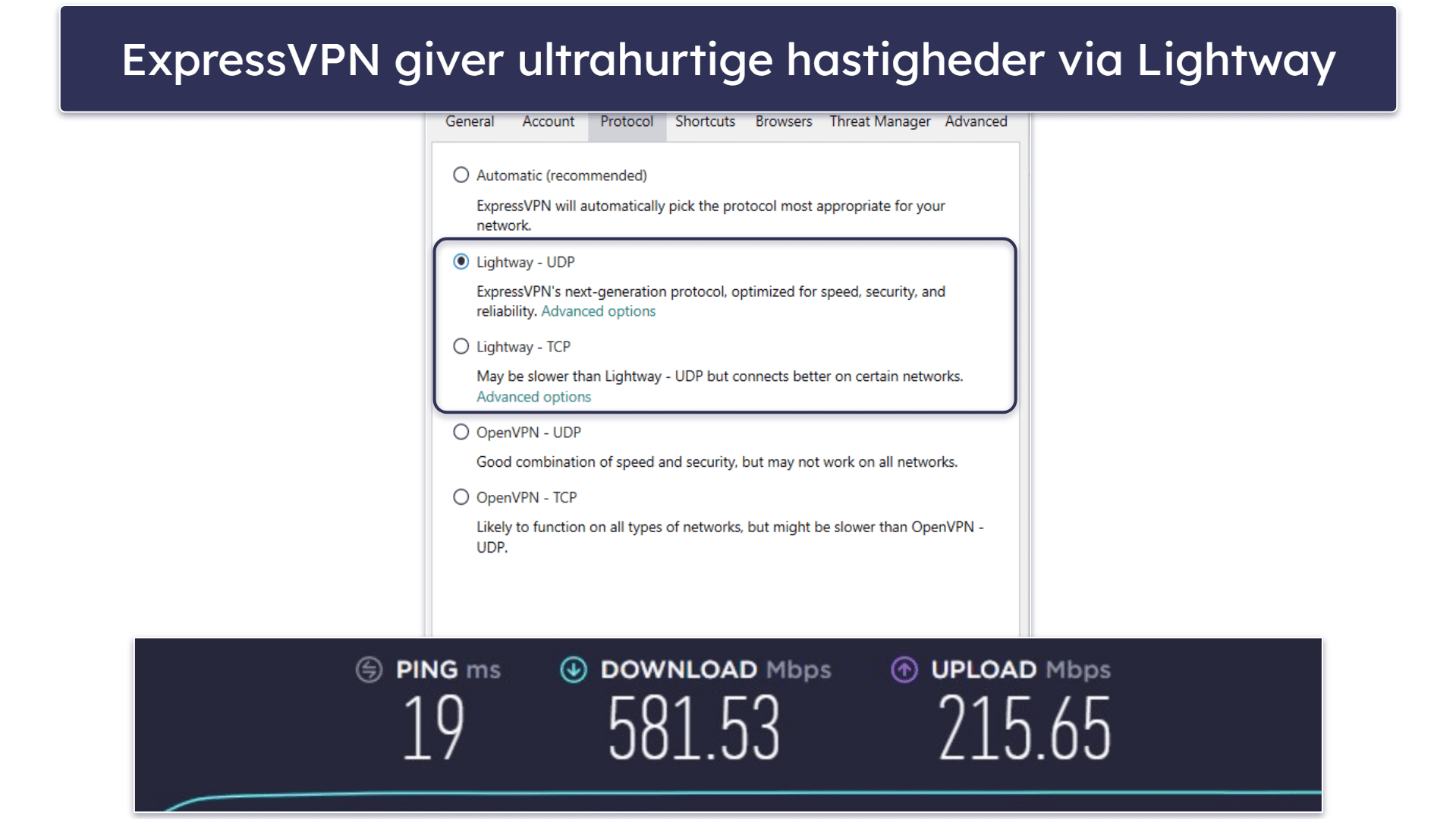 🥇1. ExpressVPN — Bedste Overordnede VPN i 2024