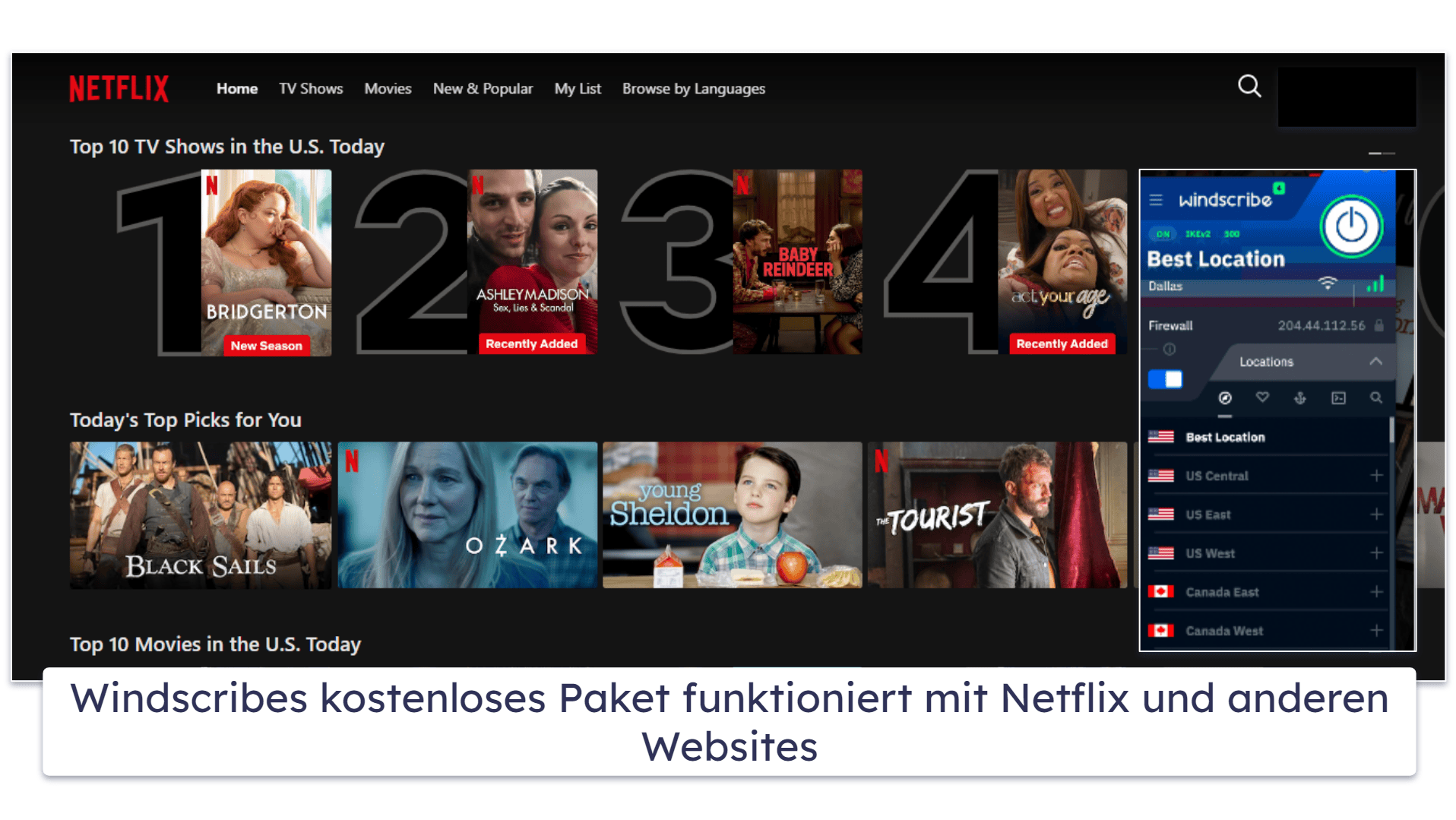 5. Windscribe – angemessenes kostenloses VPN fürs Streaming