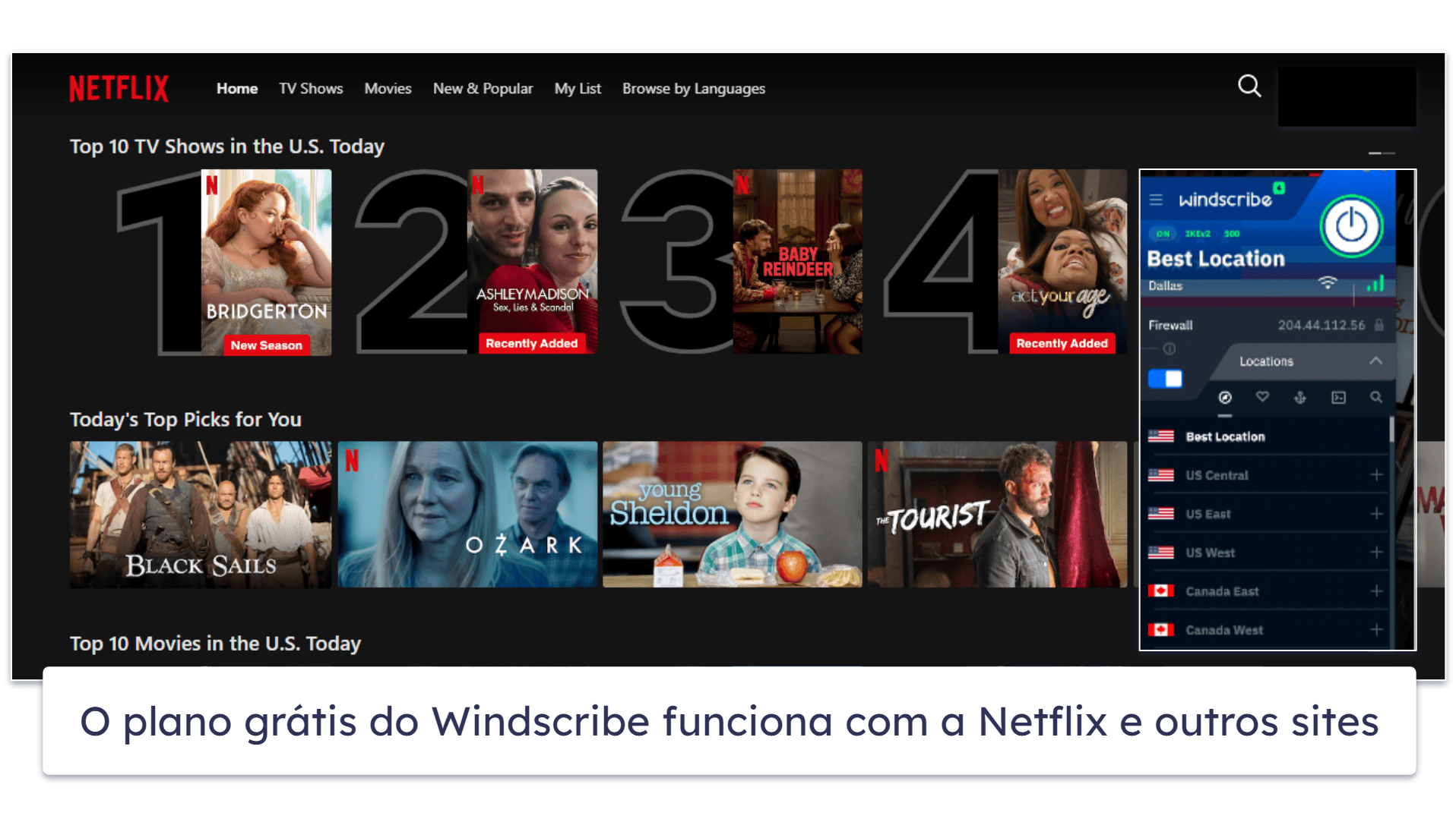 5. Windscribe — Boa VPN grátis para streaming