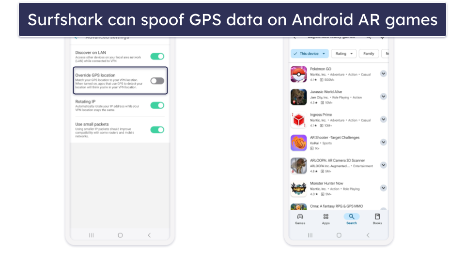 5. Surfshark — Great for Playing Augmented Reality (AG) Games on Android