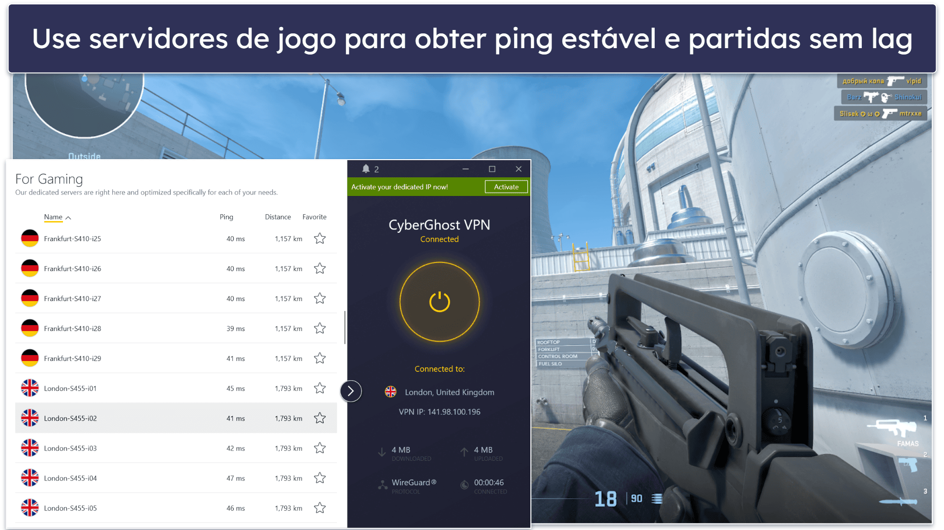 🥉 3. CyberGhost VPN — Servidores de jogo dedicados e ótima automação