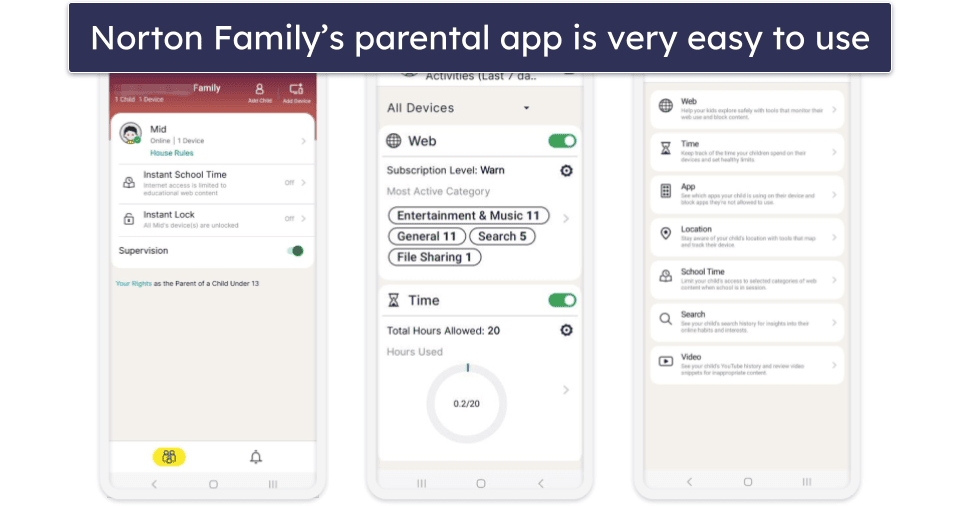 Norton Family Ease of Use — Very Intuitive With Helpful Explanations