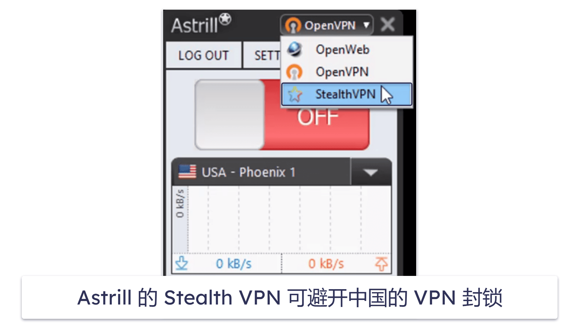 4. Astrill VPN：专为规避中国防火长城而设的 Stealth VPN 和智能模式