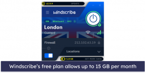 🥉3. Windscribe — Good Free VPN With UK Servers