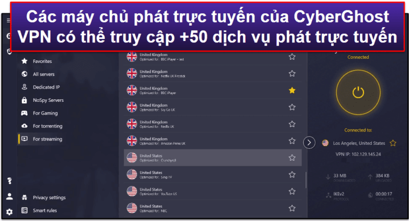 🥈2. CyberGhost VPN — VPN thực sự tốt cho phát trực tuyến (có bản dùng thử miễn phí và đảm bảo hoàn tiền trong 45 ngày)