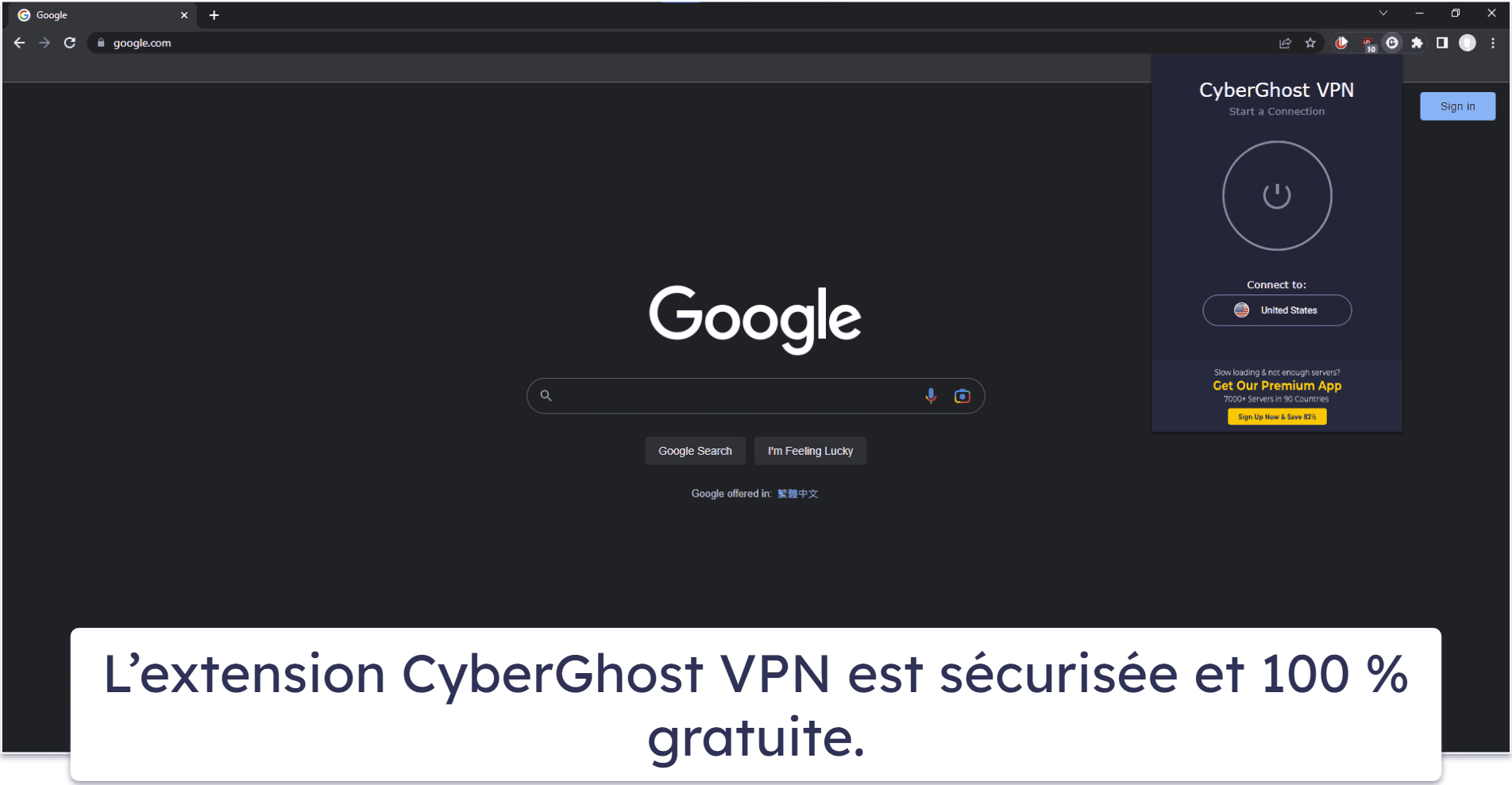 🥈2. CyberGhost VPN – Meilleure extension VPN gratuite pour Google Chrome