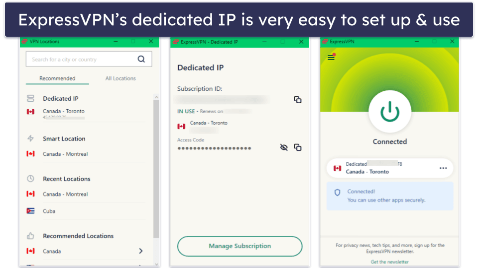 🥇1. ExpressVPN — Best Overall VPN With Dedicated IP Addresses