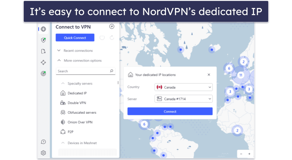 🥈2. NordVPN — Has Dedicated IPs in Tons of Countries