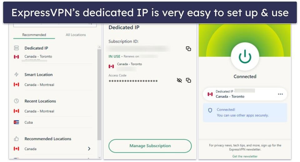 🥇1. ExpressVPN — Best Overall VPN With Dedicated IP Addresses