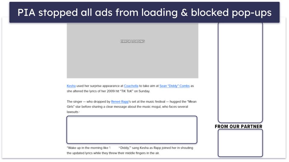 🥈2. Private Internet Access — Best for Blocking Ads on Brave