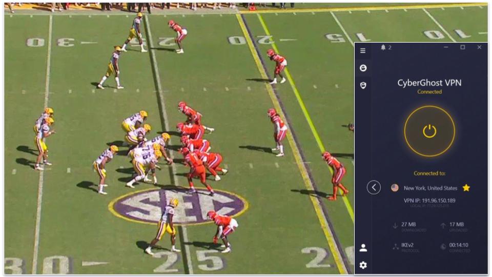 🥉3. CyberGhost VPN — Dedicated Servers for Streaming College Football