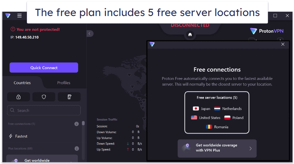 🥈2. Proton VPN — Great Free Plan With Unlimited Data