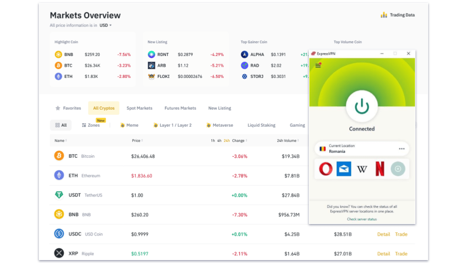 🥇1. ExpressVPN — Лучший VPN для доступа к Binance.com из США