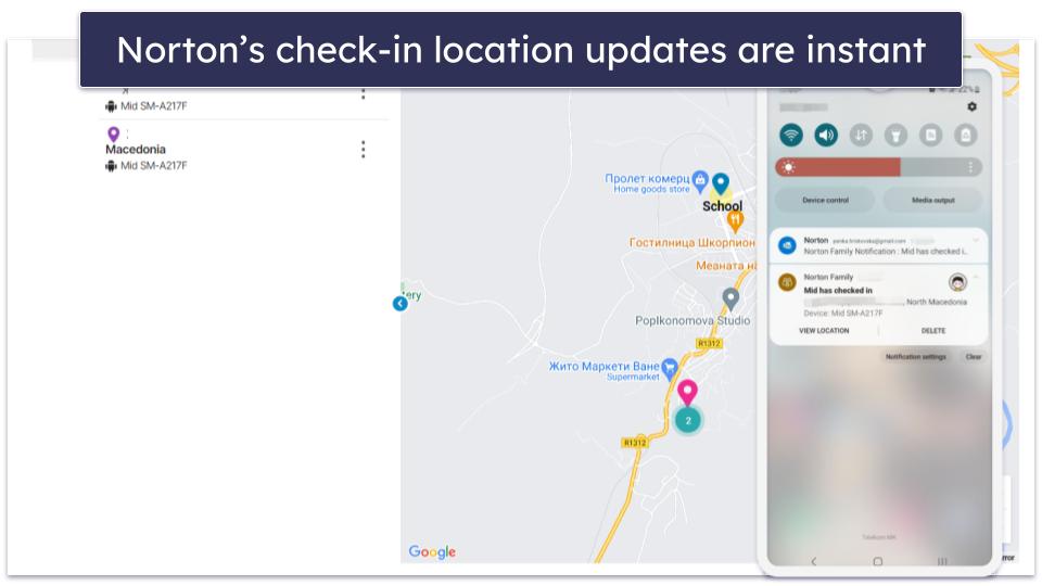 🥈2. Norton Family — Accurate 24/7 Location Tracking + Great Customization