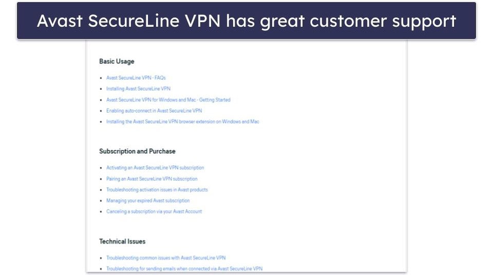 Avast SecureLine VPN Customer Support