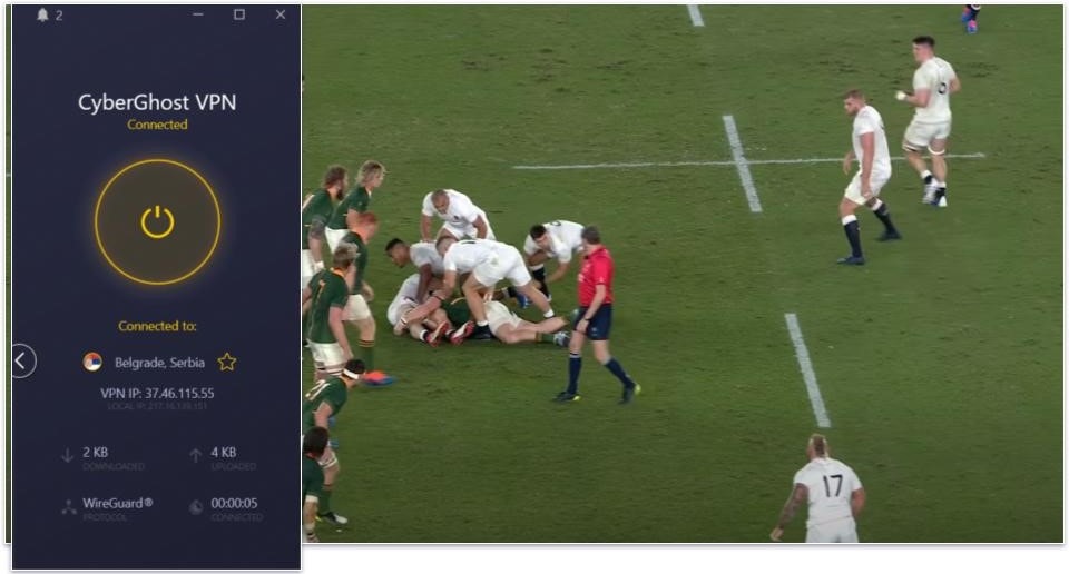 🥉3. CyberGhost VPN — Dedicated Streaming Servers for the Rugby World Cup