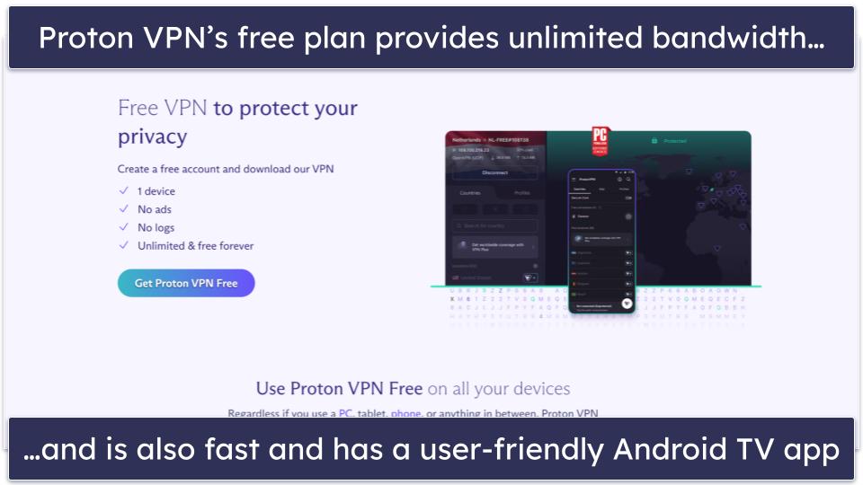 🥈2. Proton VPN — Best Free Android TV Box VPN With Unlimited Data